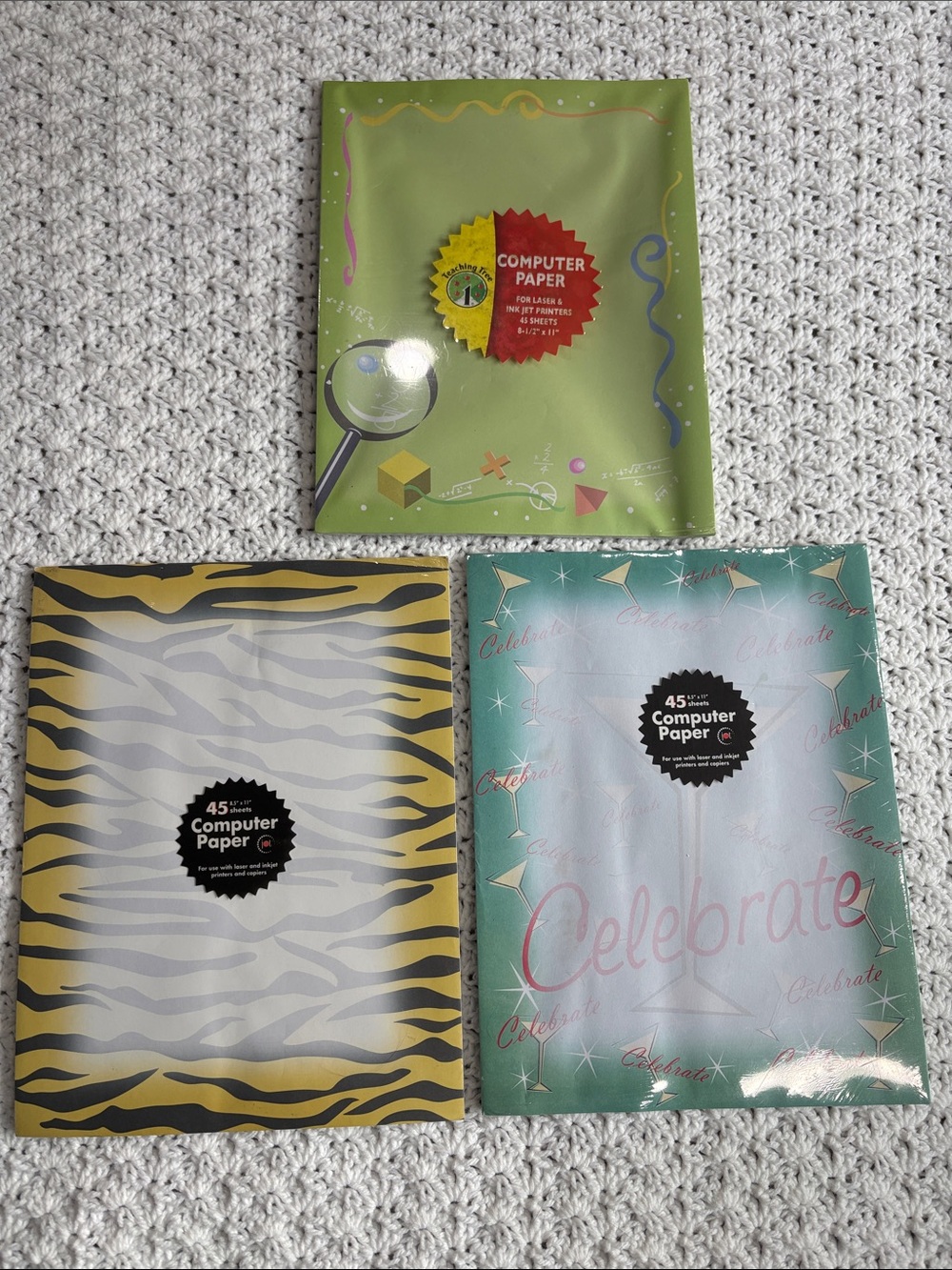 New Sealed Celebrate & Pattern Colorful Decorative teacher Computer Paper Pack !